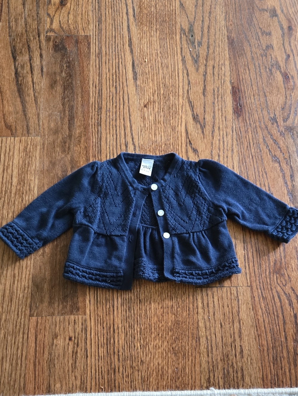 Nautica Navy Blue Knit Baby Cardigan with Textured Trim